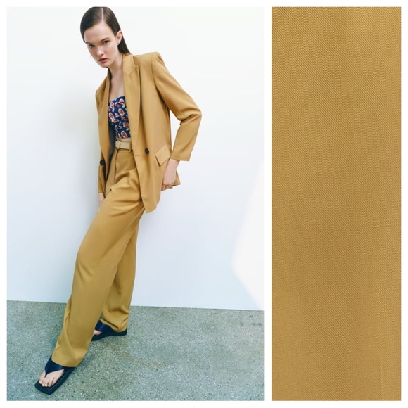 NWT. Zara Tan Full Length High-Waisted Wide Leg Menswear Trousers/Pants Size XL - Picture 1 of 10
